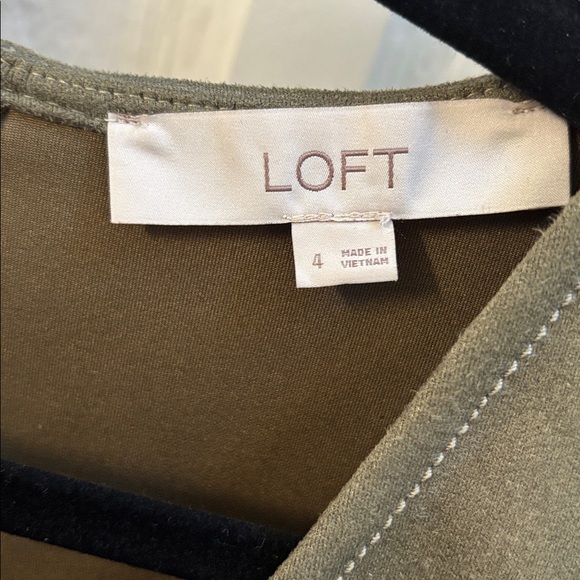 LOFT Olive Faux Suede V-Neck Mini Shift Dress - Picture 4 of 5